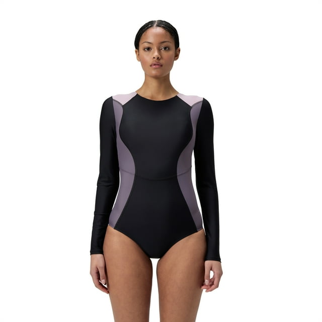 Speedo Maillot de Bain une Pièce à Manches Longues et Col Rond pour Femmes - Anthracite, Moyen