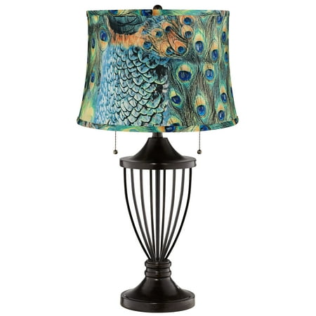 Bronze Peacock - Barnes and Ivy Peacock Print Shade Bronze Urn Table Lamp