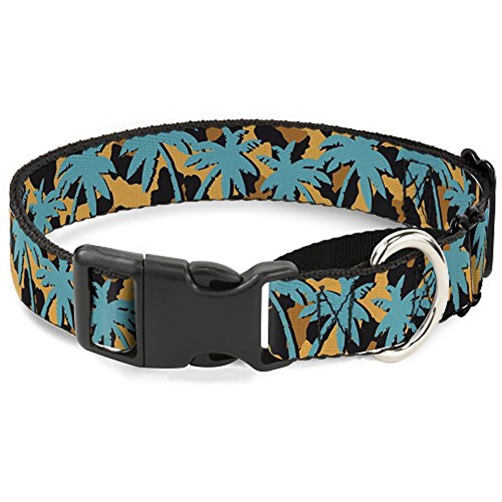 Buckle-Down MGC-W34262-L Palm Tree Silhouette Leopard Brown Turquoise Martingale Dog Collar