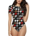 thumbnail image 1 of Saiise Motif Pied-de-Poule Vert Rouge Combinaison à Manches Courtes pour Femme Pyjama à Col Rond Justaucorps Extensible avec Fermeture à Boutons-Pression-Xx-Grand, 1 of 7