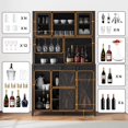 thumbnail image 5 of FOLDLIFE Farmhouse Coffee Bar Cabinet, Sliding Barn Door Buffet with Storage Shelves, Liquor Cabinet with Wine and Glass Rack, Sideboard Cupboard for Kitchen and Dining Room, Oak, 5 of 7