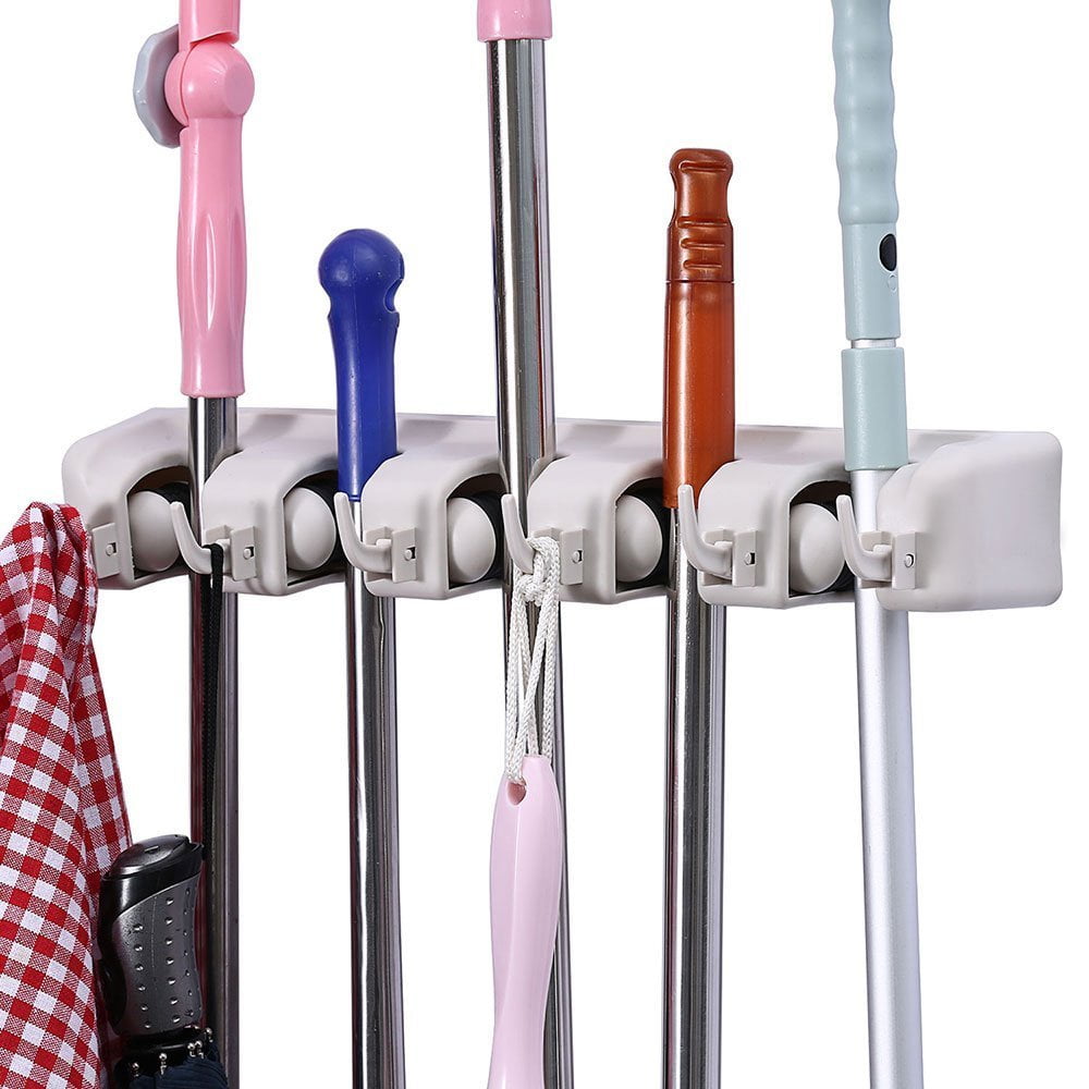 4X Mop and Broom Holder Rack Tool Organizer Hooks Hanger Wall Mount Bathroom Hot 