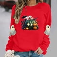 thumbnail image 2 of Halloween Spooky Season Sweatshirt Women Oversized Ghost Sweater Fall Embroidered Pullover Top Long Sleeve Crewneck Shirts Cute Vintage Graphic Tees Holiday Wear, 2 of 5