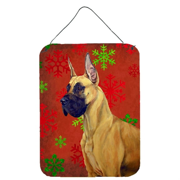 Great Dane Red and Green Snowflakes Holiday Christmas Wall or Door Hanging Prints