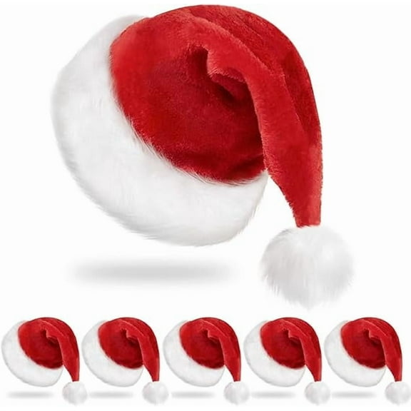 6-Pack Classic Velvet Christmas Santa Hats for Adults - Unisex Christmas Party Hats for Xmas & New Year Celebrations