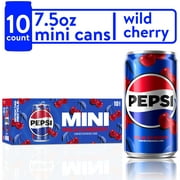 Pepsi Cola Wild Cherry Soda Pop, 7.5 fl oz, 10 Pack Mini Cans
