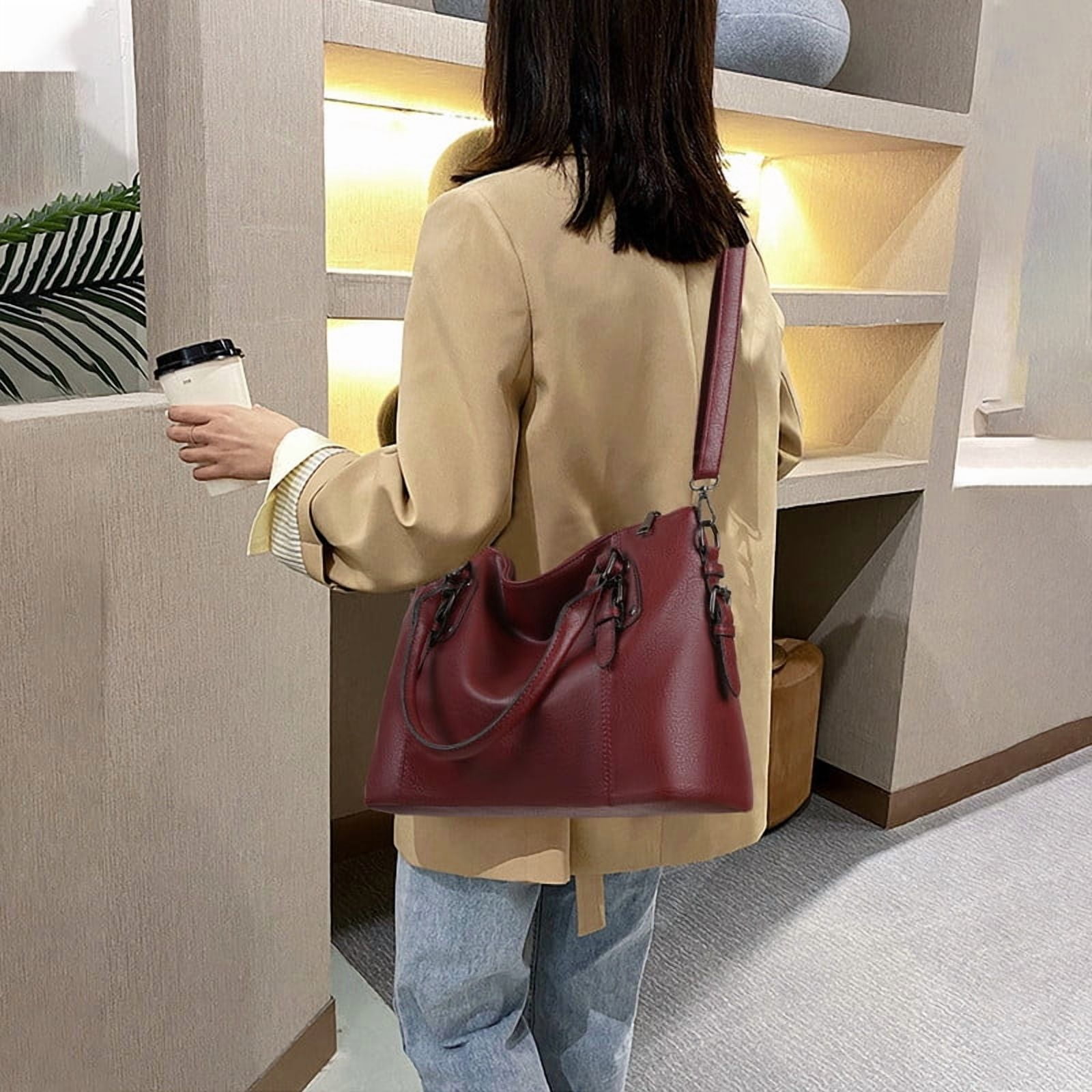 GAEKEAO Satchel Handbag for Women with Shoulder Strap Medium Top Handle Purse Crossbody Bag Soft Leather Work Tote