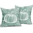 thumbnail image 2 of Aqua Blue Fall Pillow Covers 18x18 Set of 2 White Pumpkin Maple Leaf Autumn Themed Thanksgiving Print Decorative Throw Pillows Outdoor Farmhouse Pillowcases Cushion Case Decor for Couch Sofa Bed, 2 of 6