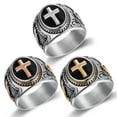 thumbnail image 2 of JAJAFOOK Jewelry Black & Silver Stainless Steel Christian Holy Cross Ring For Men's Rings rose gold 8, 2 of 6