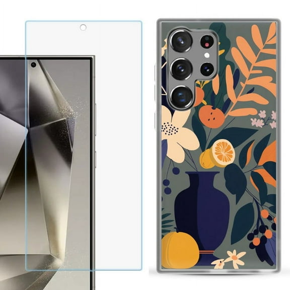 OneToughShield ® Compatible with Samsung Galaxy S24 Ultra, Shockproof Phone Case, with Tempered Glass Screen Protector - Flower Art