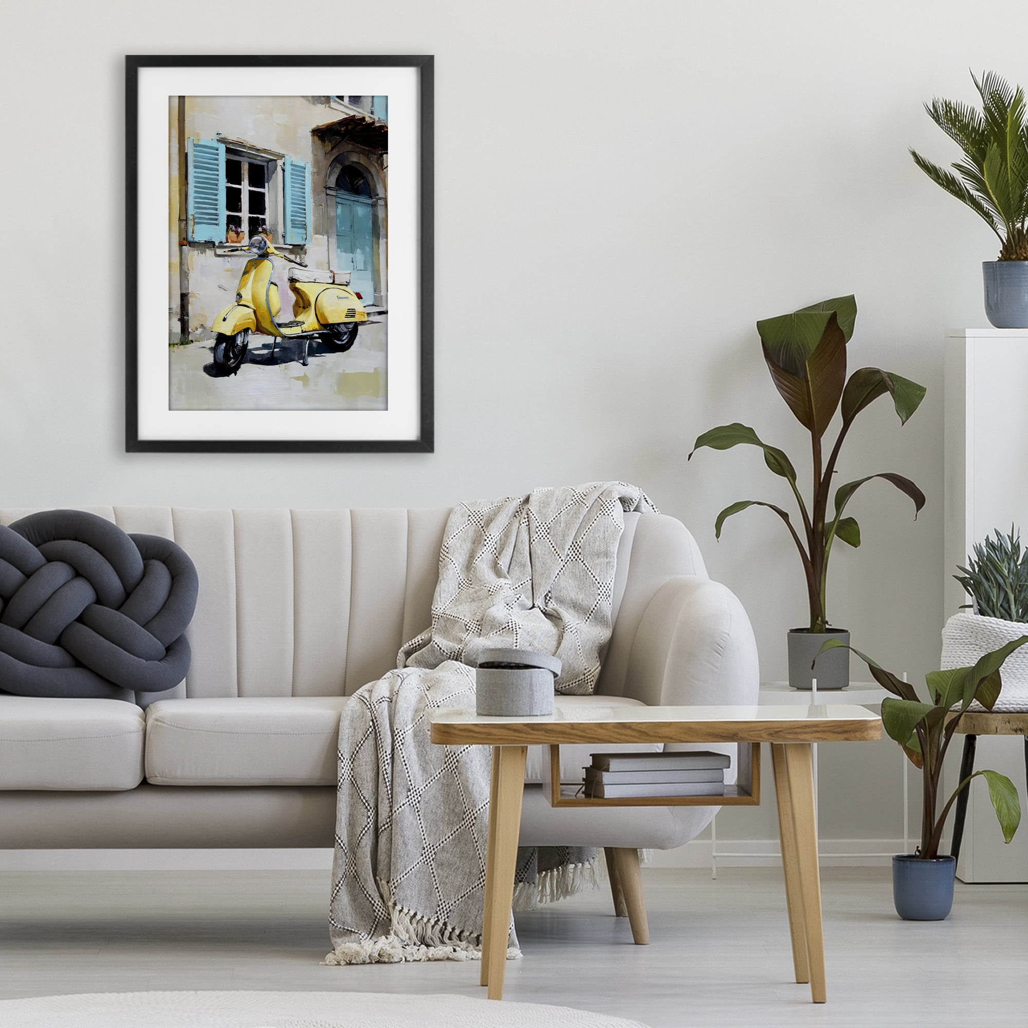 Stupell Industries Sunny Day Scooter Ride Black Framed Print Under Glass, design by Petal Prints Design