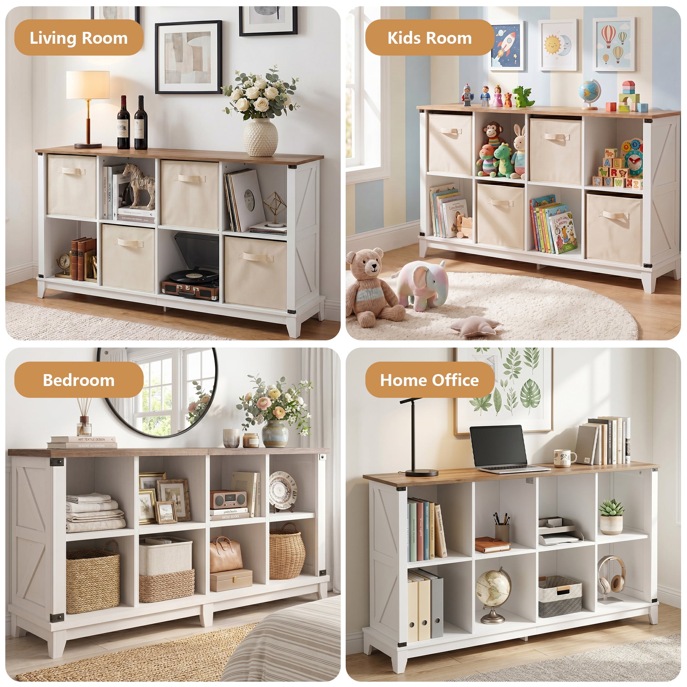 TrumanPick 8-Cube Storage Organizer with 4 Storage Bins, Farmhouse