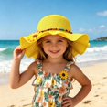 thumbnail image 2 of Avolia Children Sun Hat Straw Plaited Floral Motif Outdoor Play Beach Cap with Wide Brim Yellow One Size, 2 of 4