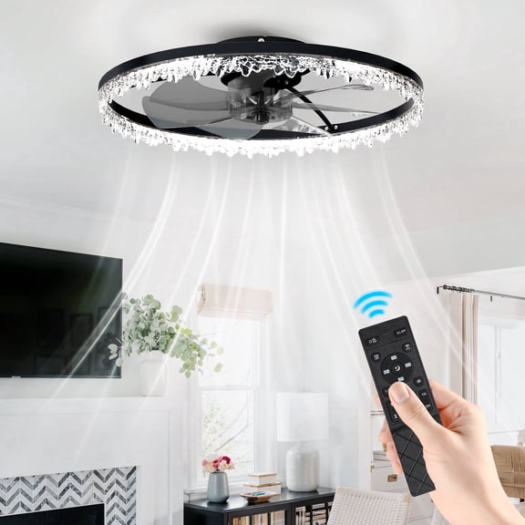 GCGAFUL 23.6 Inch Flush Mount Ceiling Fan with Light, 3CCT Dimmable LED Reversible Fan with Remote, Black Fixture for Bedroom Living Room