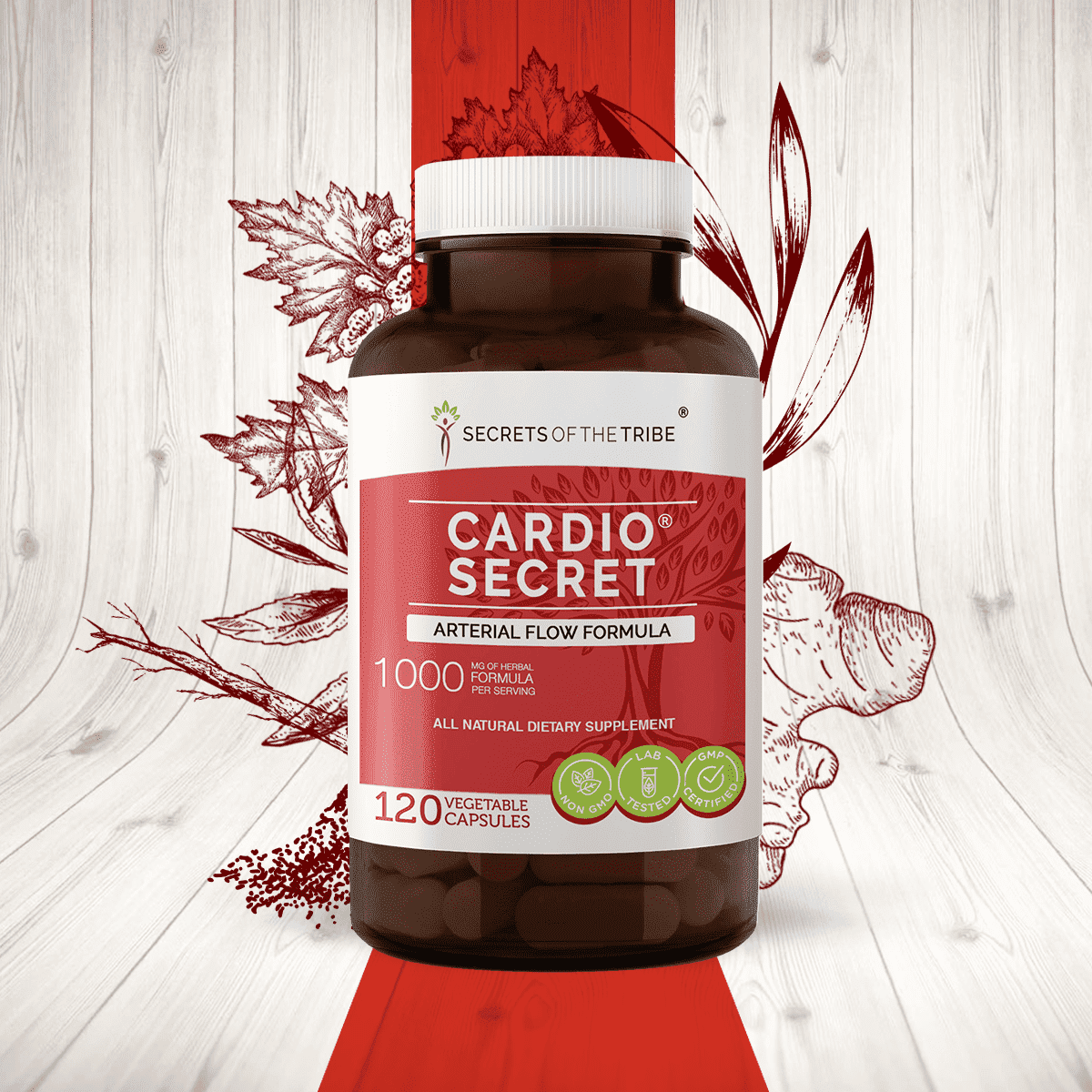 Secrets of the Tribe Cardio Secret Capsules Dietary Supplement, Natural Herb Blend, Made from Hawthorn, Green tea, Olive, White Willow, Ginger, Parsley 120 Count