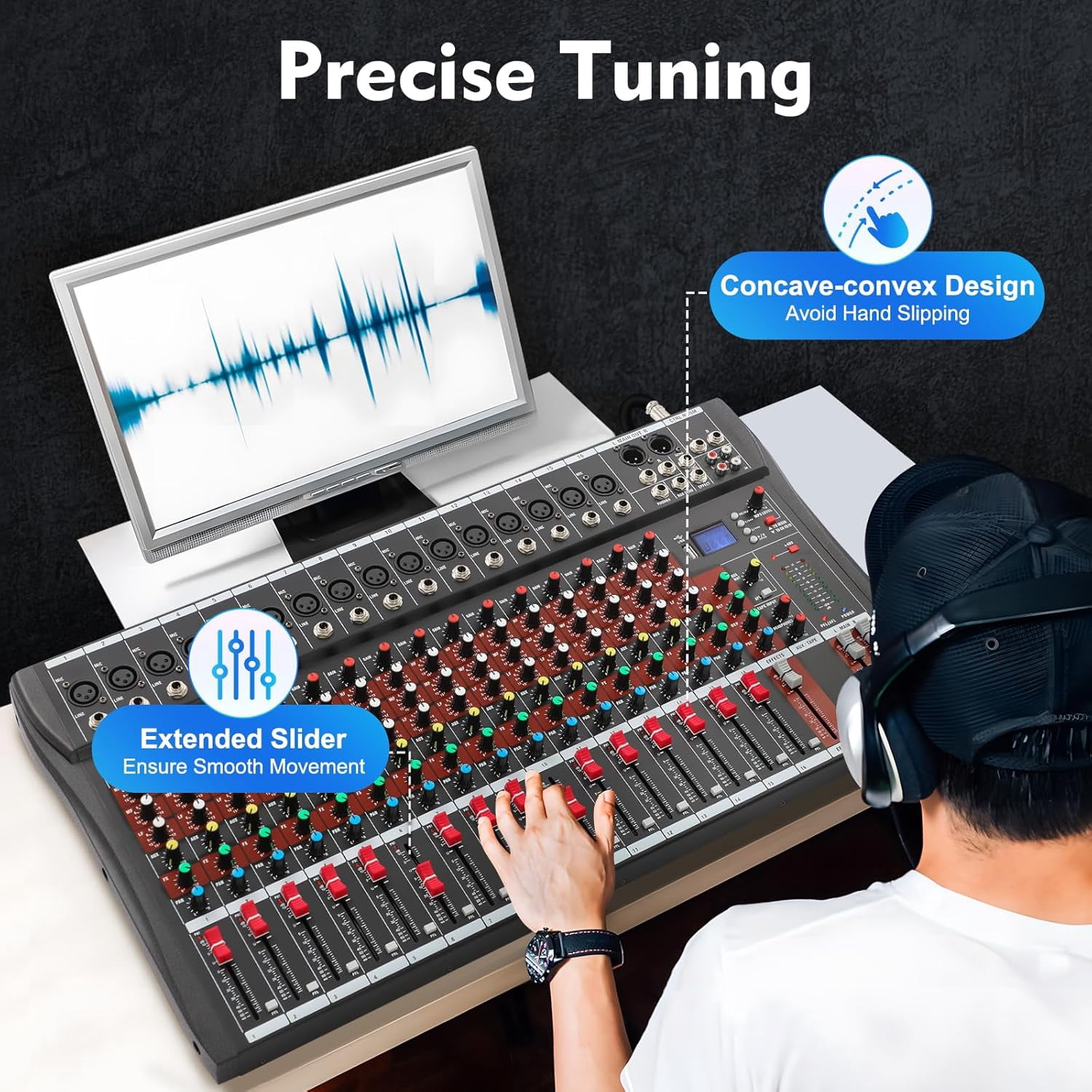 Miumaeov 16 Channel DJ Audio Mixer with Bluetooth USB, Studio Audio Sound Mixer Console, Professional Power Mixer Ultra Low Noise, Digital Effect Processor
