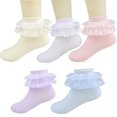 thumbnail image 3 of Kawell 5 Pairs Toddler Baby Girls Ruffle Lace Socks Cotton Frilly Ankle Soft Dress Kids Princess Socks 2-15T, 3 of 7