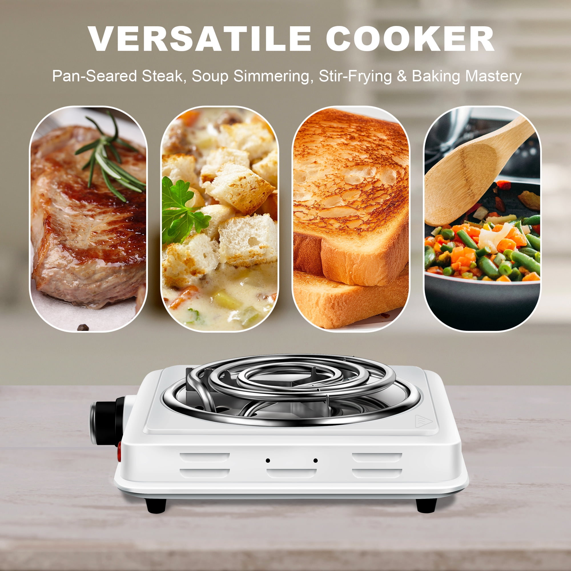 AGUDAN Compact and Portable Countertop Burner, Temperature Controls for Small Kitchens (White)