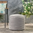 thumbnail image 2 of Collier Outdoor Handcrafted Modern Fabric Cylinder Pouf Ottoman, White, 2 of 5
