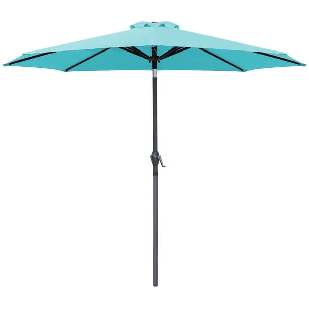 Walnew 9 Blue Patio Umbrella Outdoor Market Table Umbrella With Push Button Tilt 6 Sturdy Ribs Walmart Com Walmart Com