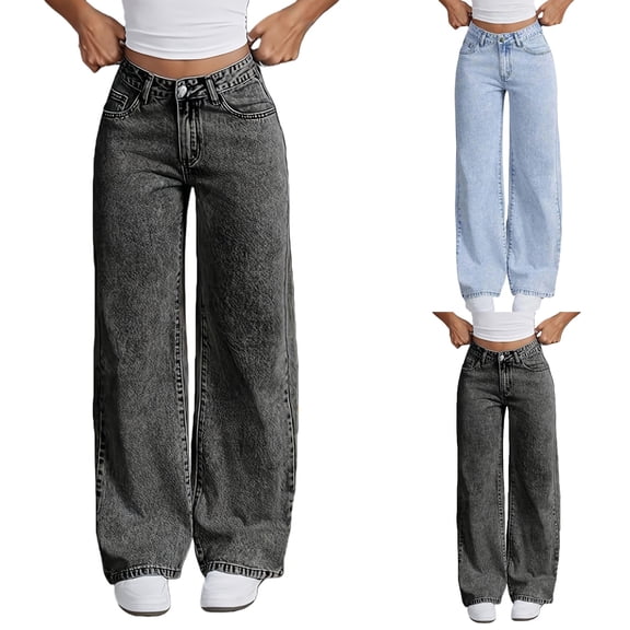Blekii Girls Bow Embroidery Jeans, Girls Bow Embroidery Jeans, Wide Leg Baggy Pants High Waisted Trousers, Casual Streetwear for Kids 6-14 Years Wide Leg Baggy Denim Pants Streetwear, Casual Outing,