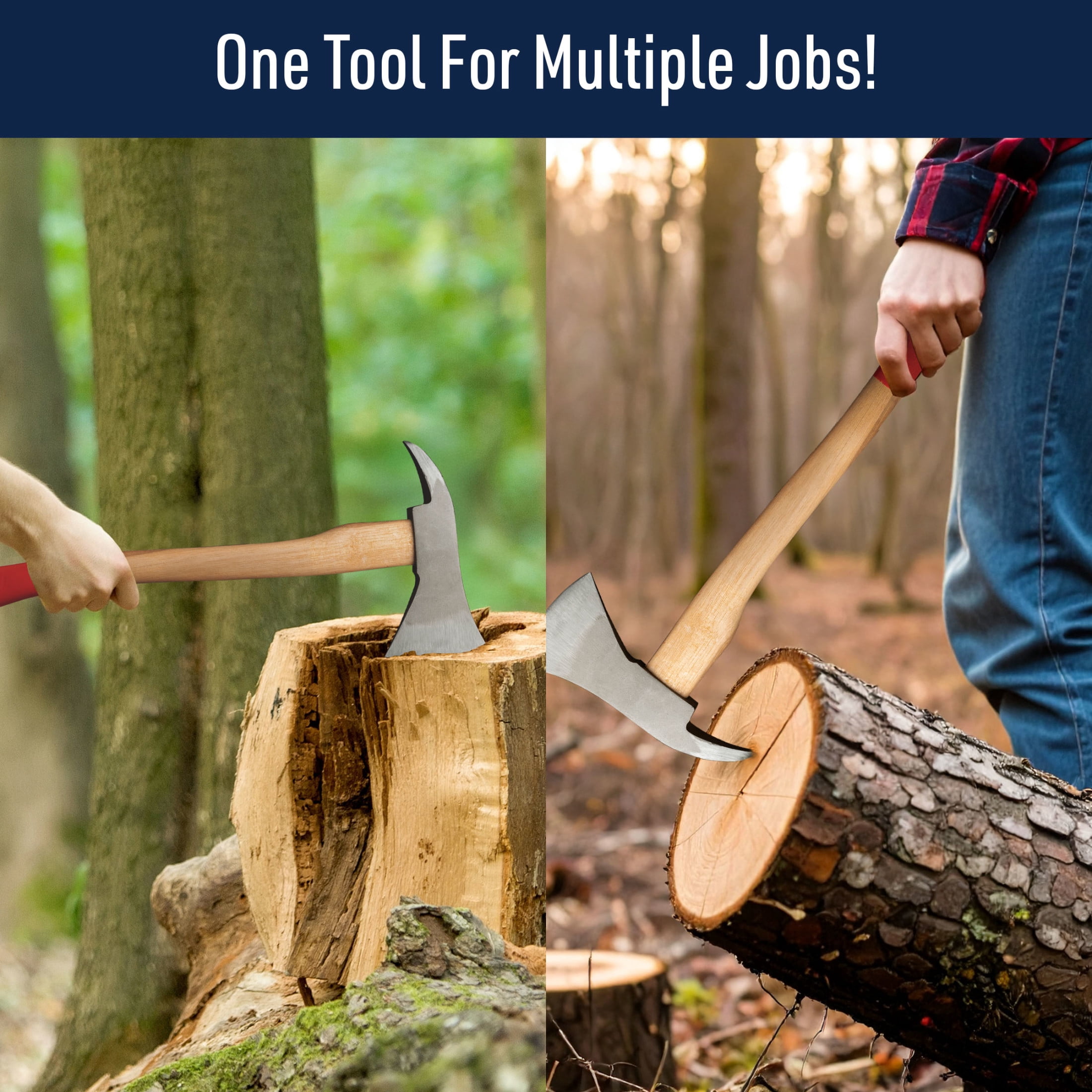 Kings County Tools 21” Wood Splitting Axe with Log Pick, Forged Steel Hatchet Head and Wooden Handle