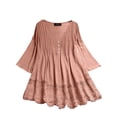 thumbnail image 1 of Uhndy Women's Plus Size Fall clothes 3/4 Sleeve V Neck Top Casual Tunic Top Loose Plus Size Robe Gypsy Shirt Top Thin Pullover Pink 2XL, 1 of 5