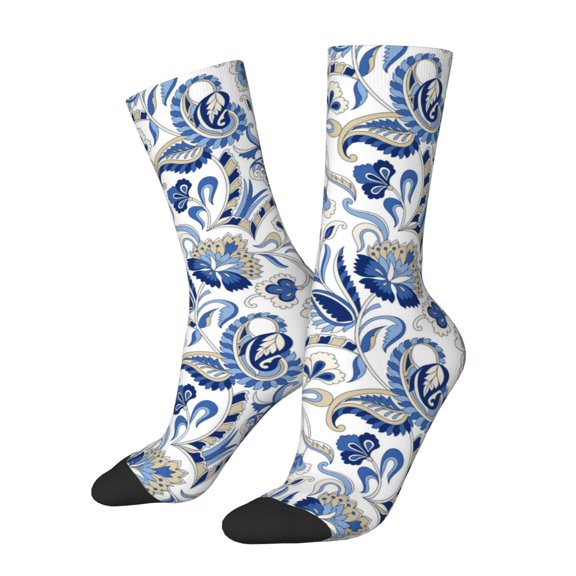 Vsdgher Blue Paisley Crew Socks for Men & Women, Breathable Casual Athletic Ankle Socks