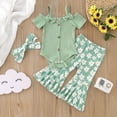thumbnail image 2 of ZRBYWB Girl Clothes Short Sleeve Ribbed Bowknot Romper Bodysuit Rainbow Flower Print Bell Bottoms Pants Headbands Outfits Baby Clothes, 2 of 7