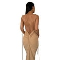 thumbnail image 6 of hirigin Women Evening Party Long Dress Solid Color Low-Cut Sleeveless Sling Dress Spaghetti Strap Tie-Up Backless Bodycon Dress, 6 of 9