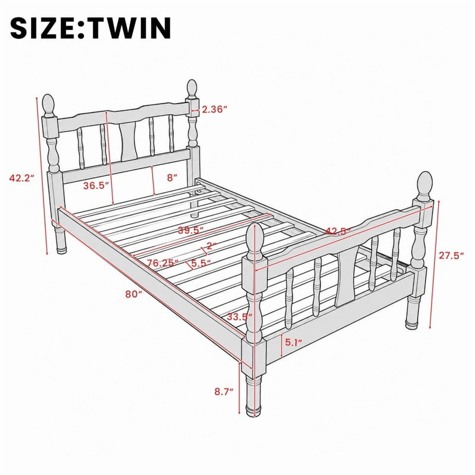 Euroco Wood Twin Size Platform Bed Frame, Classic Farmhouse Bed Frame with Spindle Headboard, Dark Walnut