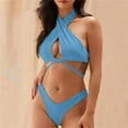 thumbnail image 4 of Sngxgn Bikini Set for Women Two Piece Swimsuit High Waisted V Neck Ruched Front Wide Straps(Blue,M), 4 of 4