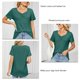 thumbnail image 3 of Camisetas de manga corta con cuello en V para mujer, camisetas informales plisadas de Color puro a la moda para mujer, camisetas de verano para viajes diarios y oficina, 3 of 6