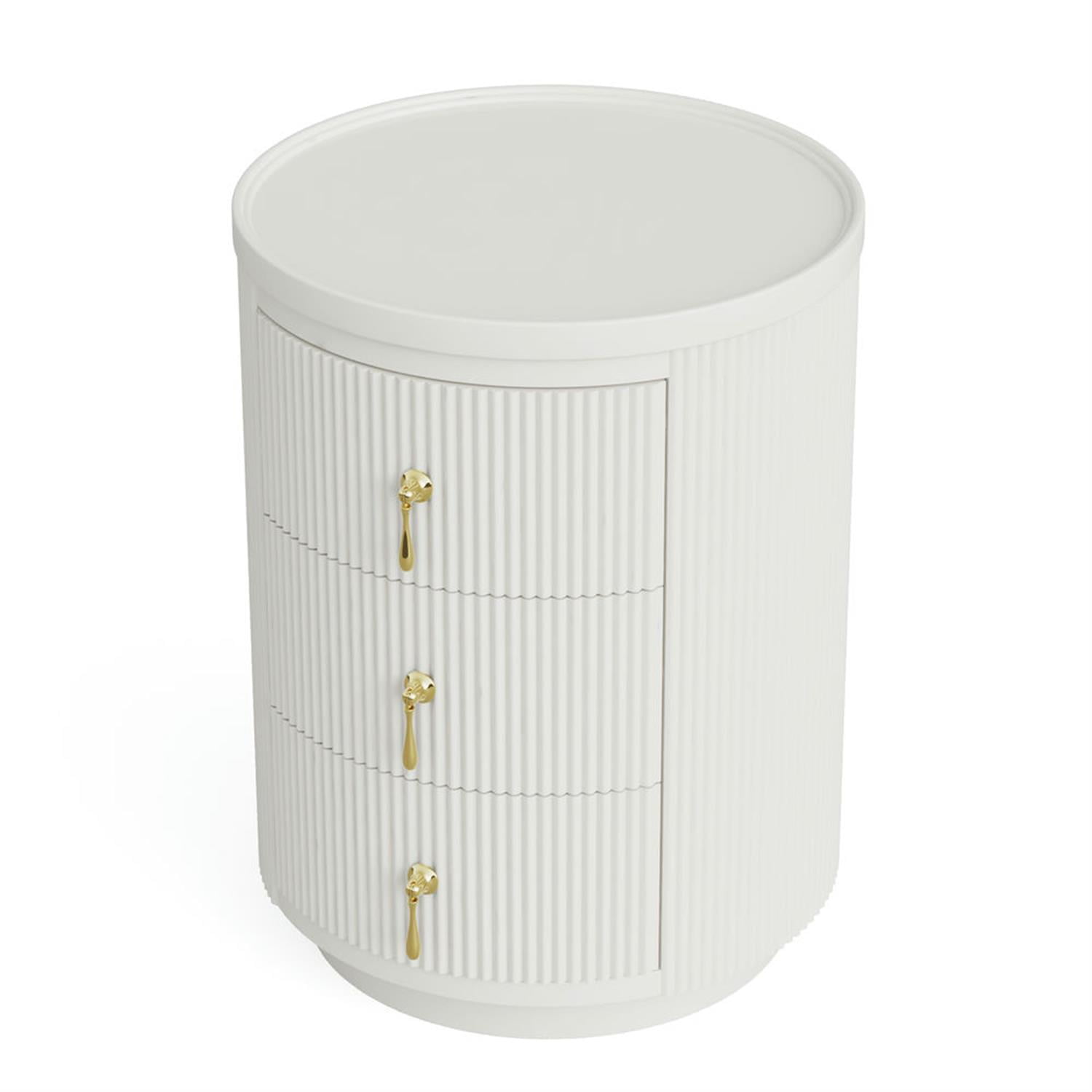 Demi Bonn 20" Wood Nightstand with 3-Drawers, Bedside End Table for Bedroom, Modern Round Side Table with Storage, White