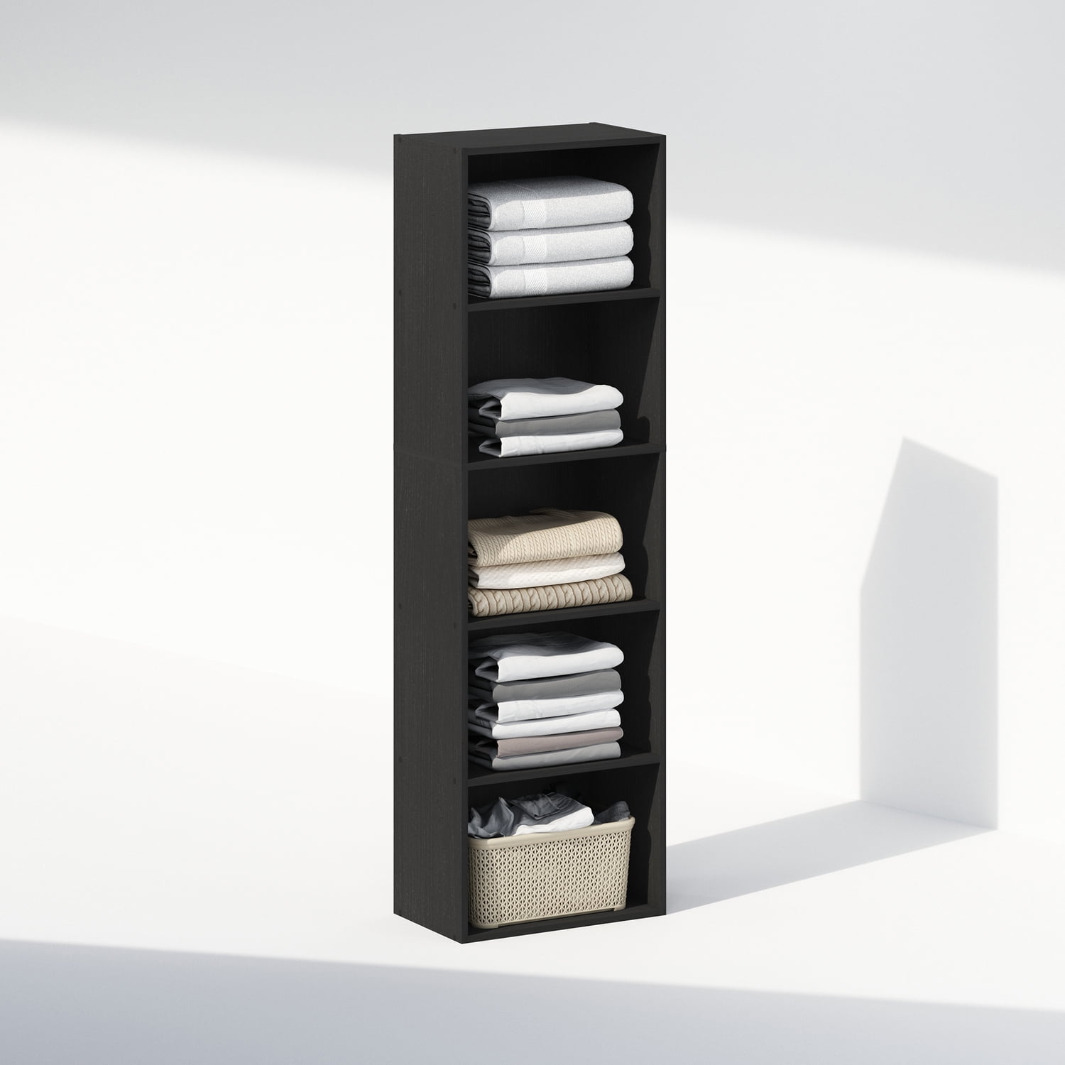 Furinno Reed 5-Tier Open Shelf Multipurpose Closet & Clothing Storage, Storage Organizer, Blackwood