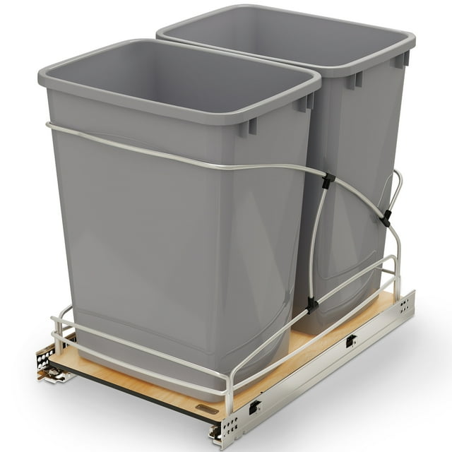 Rev-A-Shelf Double 35 Qt Pull Out Trash Containers, Gray, 54WC-1835SC-17-1