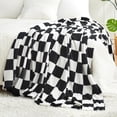 thumbnail image 3 of Cozy Bliss Checkered Throw Blanket, Ultra Soft Warm Fleece Blanket Checkerboard Grid Plush Blanket for Couch Bed Sofa, Black White 90"x90", 3 of 5