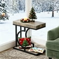 thumbnail image 4 of Christmas C Shaped Narrow Side Table, Metal Frame Sofa Table Multipurpose Small Space Chairside Table Sturdy Bedside Table For Living Room, Bedroom, Gray+Black, 4 of 8