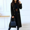 thumbnail image 2 of Women's Long Double-Breasted Woolen Coat - Fashion Solid Color Oversized Outerwear, Elegant Warm Winter Coat for Women, Black Size M, 2 of 6