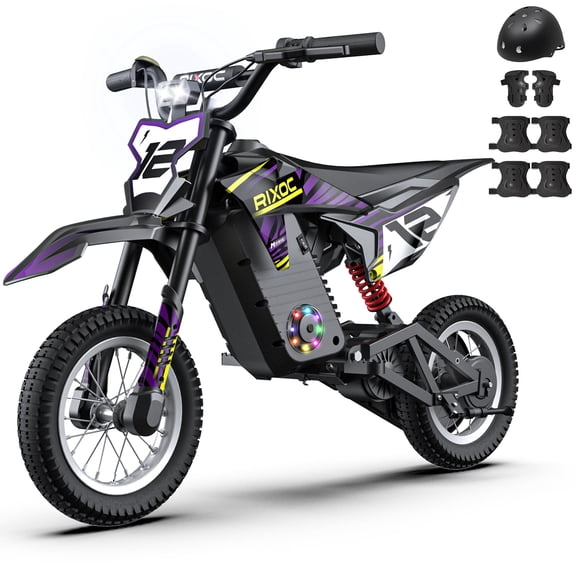 RIXOC DK-12 Electric Dirt Bike for Kids,3 Speed Modes up to 15.5 mph, 36V 5.2Ah Peak 700W Max 14Miles Electric Motorcycle for Kids Ages 3-8 UL2272