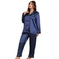 thumbnail image 3 of Baywell Women's Classic Button Down Long Satin Silk Pajama Set Solid Color Plus Size Loungewear Mother's Day Gift XL-5XL, 3 of 9