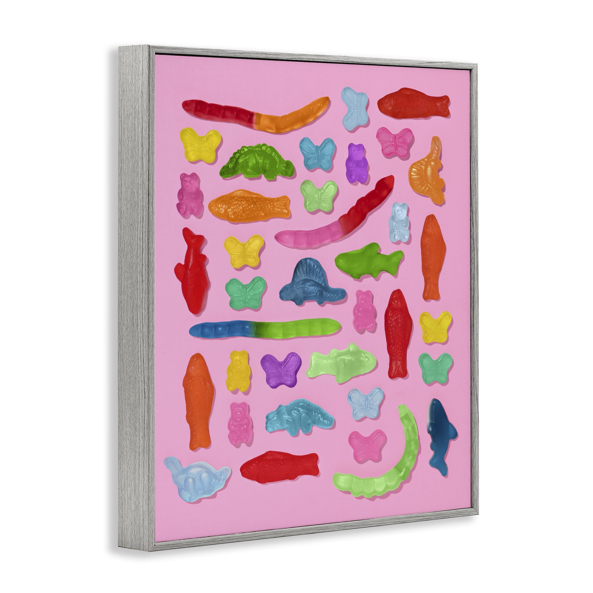 Stupell Industries Pink Gummy Animal Collage Gray Framed Giclee Art, design by LISH Creative