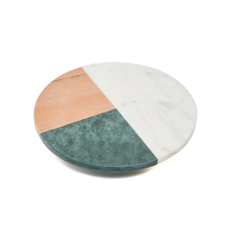 Green & White & Pink Genuine Marble 12" Round Lazy Susan By Lexy Home