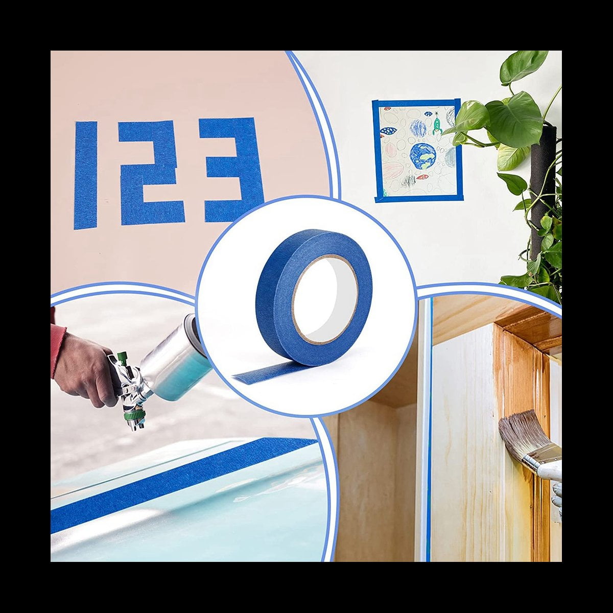 Blue Painters Tape- 6 Packx1 Inchx55 Yards, Crepe Paper Masking Tape
