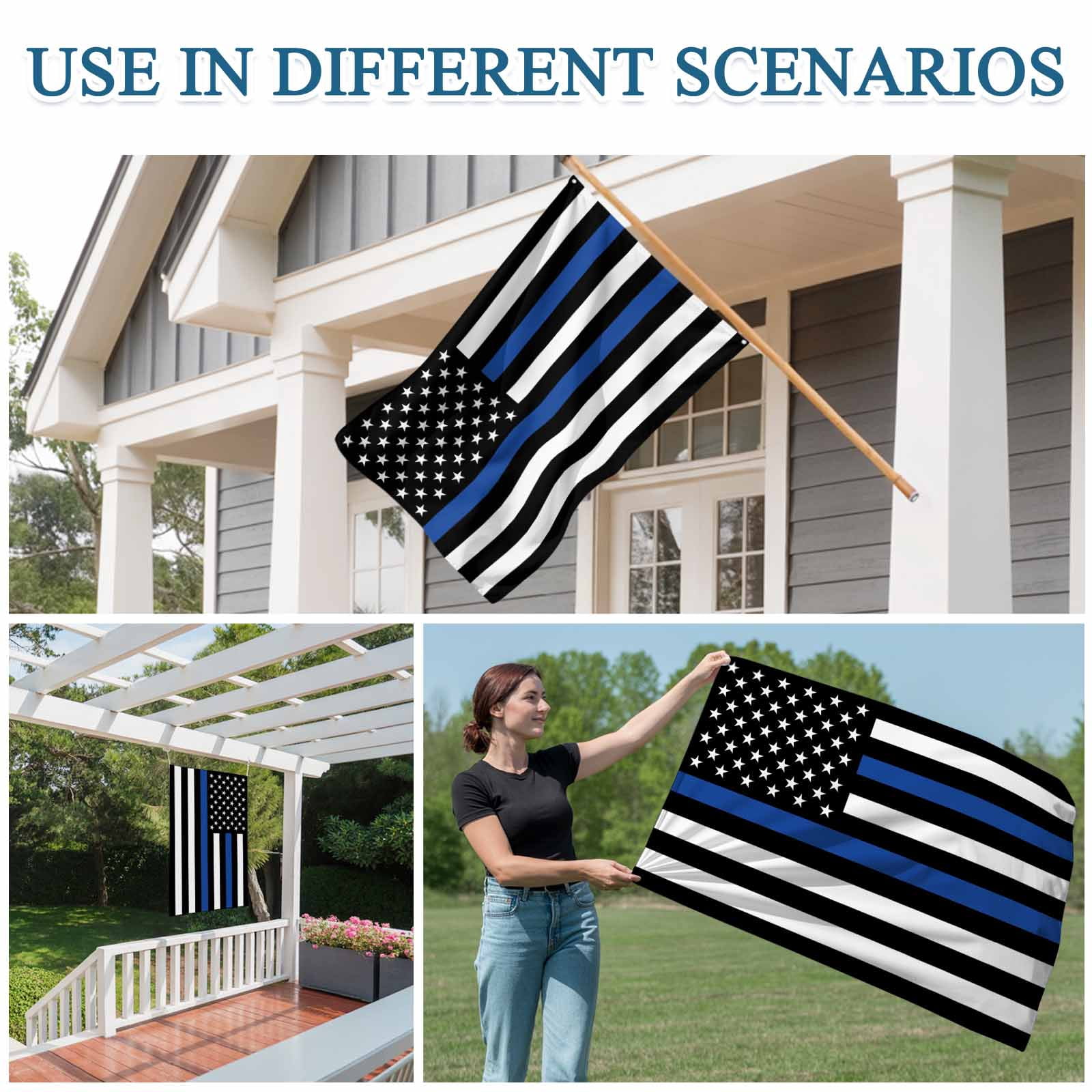 4th of July Flags for Outside 3x5 ft Blue Line USA Flag Outdoor Flags Double Sided Grommets Men And Women's Law Enforcement Patio Yard Flag for Outdoor Party Porch Independence Day