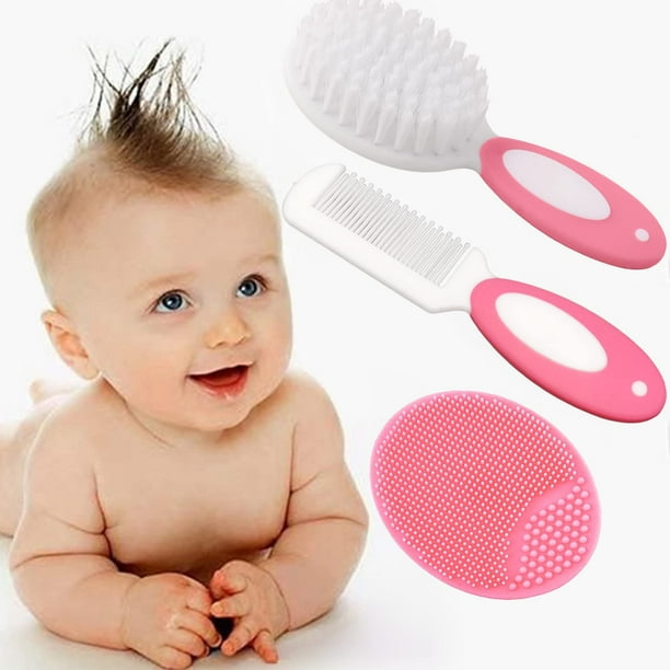 Cepillo para el cabello para bebés, cepillo para la tapa de la cuna, peine para el cabello para bebés, cepillo para el cabello para bebés y juego de peines para recién nacidos y ni?os peque?os (rosa) LingWen 8390612333958