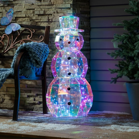 Season to Sparkle Garden Statue, LED PVC Statue, Iridescent Snowman, 35.5"H