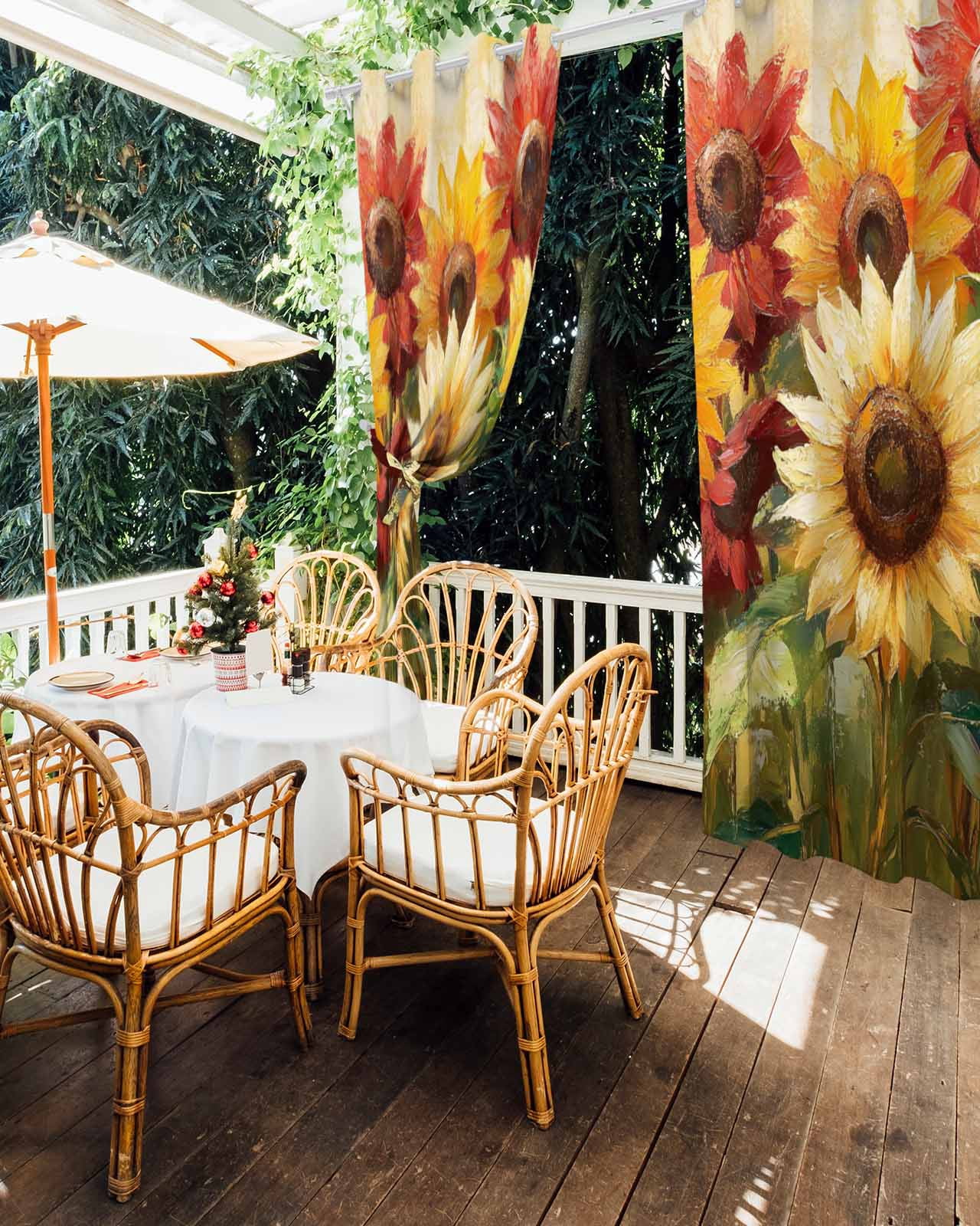 nqOlkjepod Outdoor Curtains for Patio Waterproof, Summer Sunflowers Outdoor Privacy Panels Grommet, Abstract Oil Painting Red Yellow Floral Blackout Outside Curtains for Porch 54"x95", 1 Panel