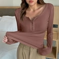 thumbnail image 4 of hotojiny Going out Tops for Women Fall Long Sleeve Henley Shirt Fashion Stretch Ribbed Slim Fitted Basic Tees Base Layered, 4 of 4