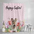 thumbnail image 4 of Easter Bunny Shower Curtain Set, Waterproof Shower Curtains for Bathroom, Spring Tulips Floral Pink Farmhouse Plaid Washable Fabric Cloth Bath Curtain for Bathtub Decoration with Hooks 60x72 Inches, 4 of 9